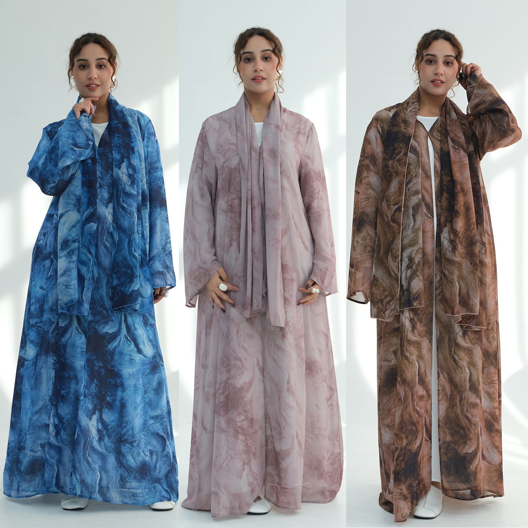 Embroidery Online - Abaya ouvert en mousseline de soie,