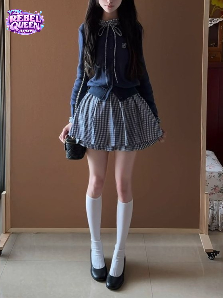 Embroidery Cotton Shirt - Ensemble 2 pièces japonais preppy et