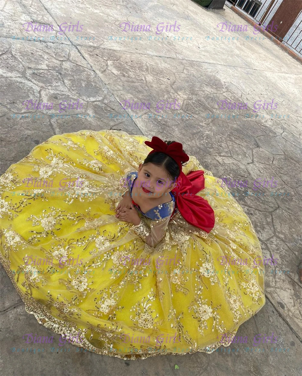 Embroidery Yellow Dress - Qualité belle jaune Tulle moelleux Applique