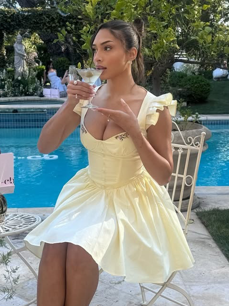 Robe d'été en coton brodé de f - Embroidery Yellow Dress avis et prix