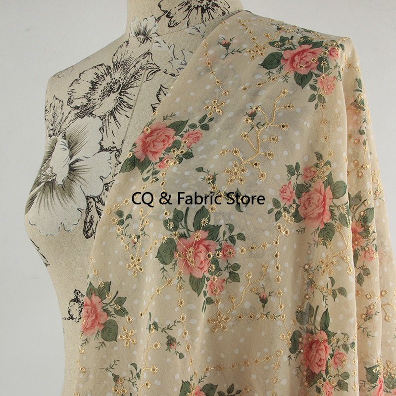 Tissu en mousseline de soie im - Embroidery Rose avis et prix