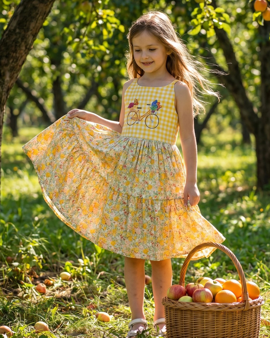 Robe pour filles en coton jaun - Embroidery Yellow Dress avis et prix