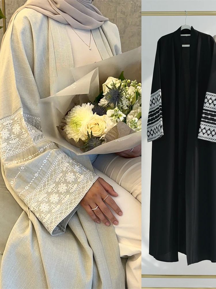 Ramadan Eid noir ouvert Kimono - Embroidery Kebaya avis et prix