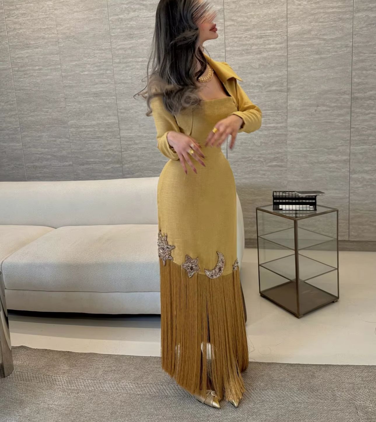 Robes de soirée élégantes pers - Embroidery Yellow Dress avis et prix